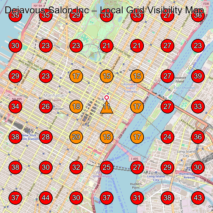 Dejavous Salon Inc GeoGrid visibility map for Hair Salon in New York